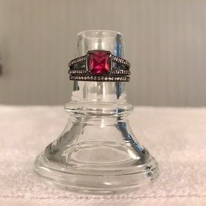 Princess Cut Ruby Ring Set 925